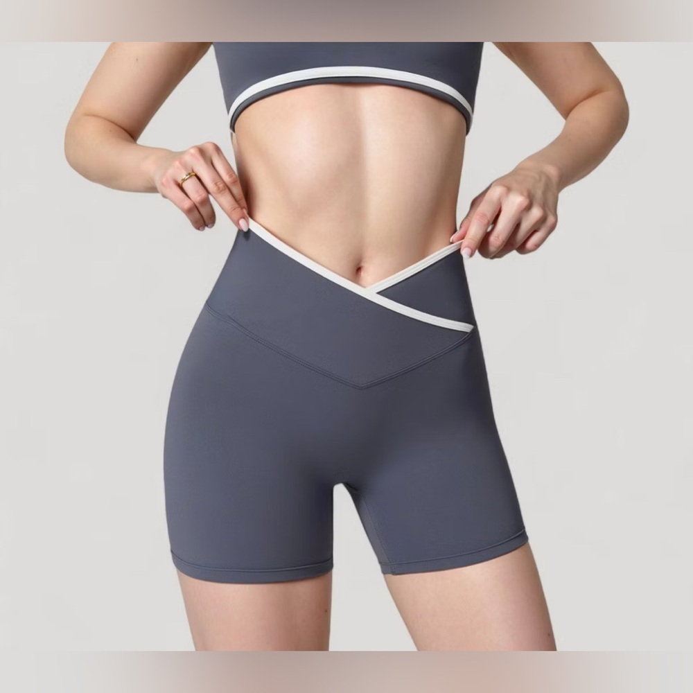 Women's Gray High-Waisted Criss Cross Shorts